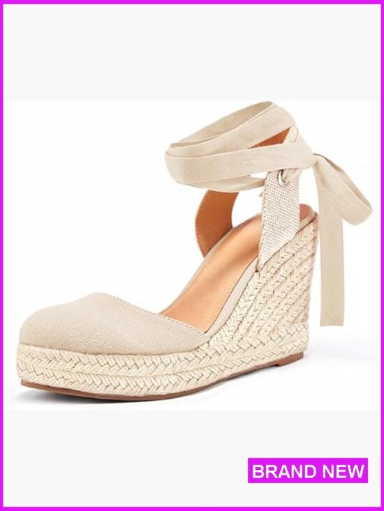 Shoes - Women's Lace Up Platform Wedge Sandals Espadrilles Closed Toe Slingback Boho